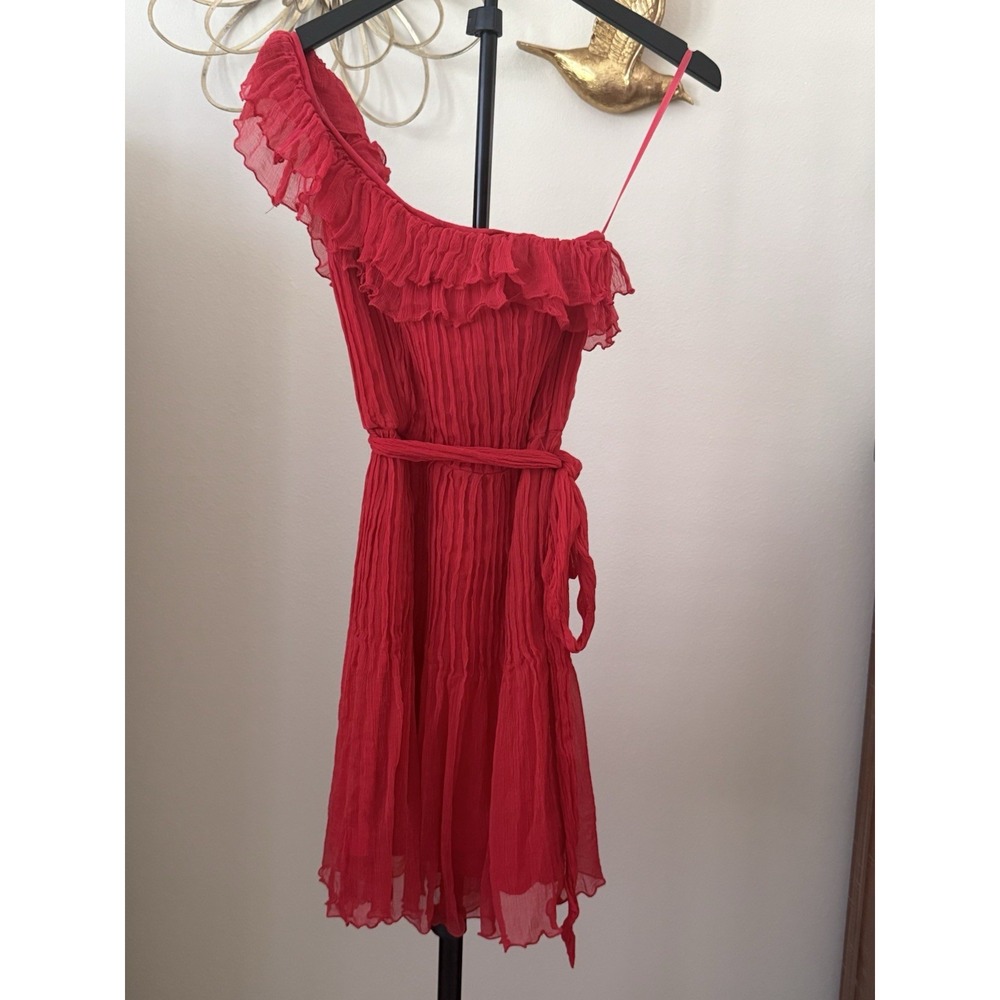 Kate Moss Topshop Dress Size 8 Red One Shoulder Ruffle Chiffon Y2K